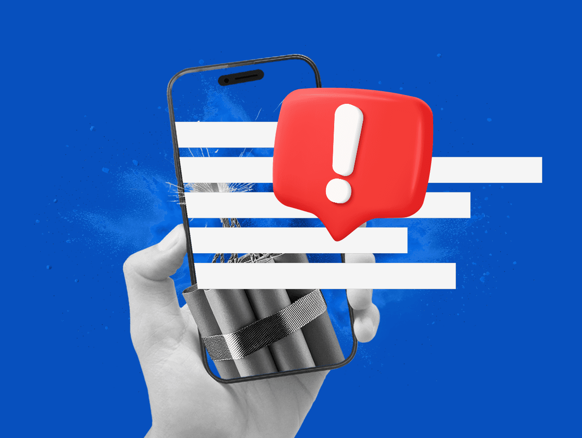 Grafika przedstawiająca telefon ze zbitą szybką i wykrzyknik