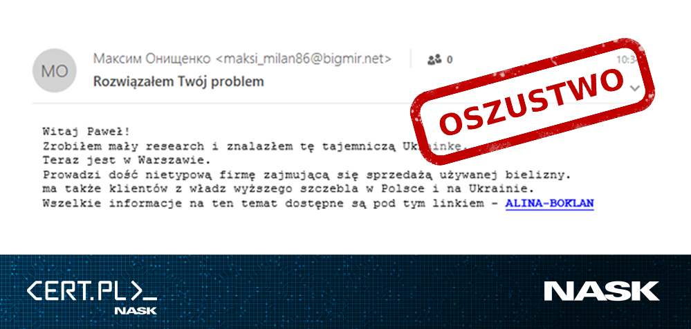 Wiadomość e-mail w kampanii grupy APT28