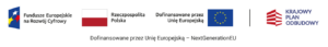 Zestaw logotypów programu Fundusze Europejskie na Rozwój Cyfrowy, Rzeczypospolitej Polskiej, Unii Europejskiej oraz Krajowego Planu Odbudowy z napisem „Dofinansowane przez Unię Europejską – NextGenerationEU”.